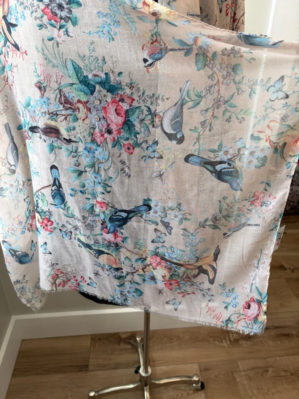 Bindya Lulla Collection Spring Birds And Floral Sheer Scarf Wrap 70” x 28”